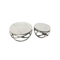 Set of 2 Marble Top Round Lugee Productions Coffee Tables - White and Silver