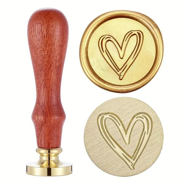 Wax seal stamp - Brass Heart with wooden Handle - 25mm