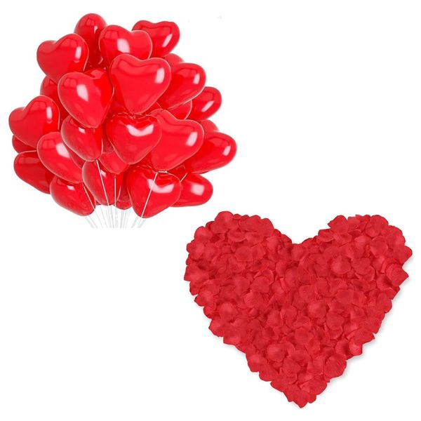 30 Red Heart Balloons + 1200 Red Rose Petals Romantic Decor Set -Valentine