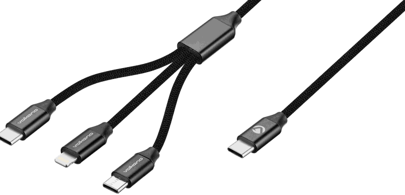 Volkano Weave Series 65W 3-in-1 Charge Cable - Black