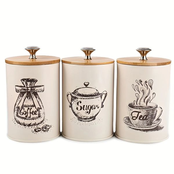 3Pcs Canister Set for Kitchen Counter, Coffee Sugar Tea Canister