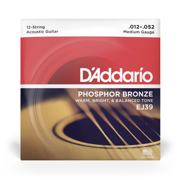 D'Addario EJ39 12-String Phosphor Bronze Acoustic Guitar Strings 12-52