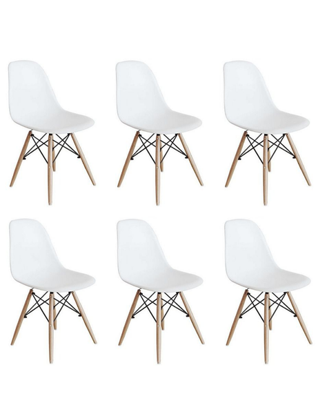 Wooden Leg Dining Chairs - Six Pack - White Colour