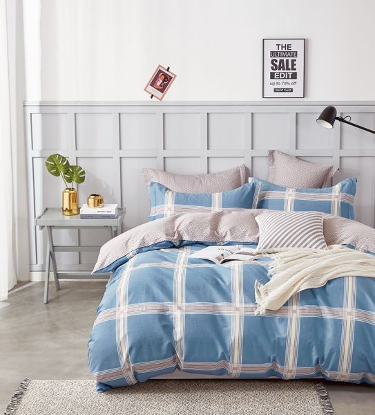Linen Boutique - Duvet Cover 200 TC 4 Piece Set - Strips CliftonLightBlue