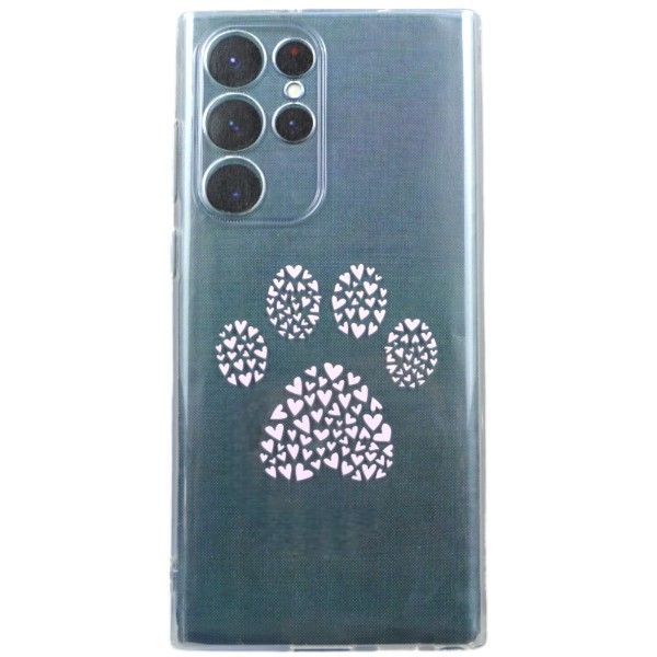 Heart Paw Print Phone Case For Samsung S22 Ultra - Transparent