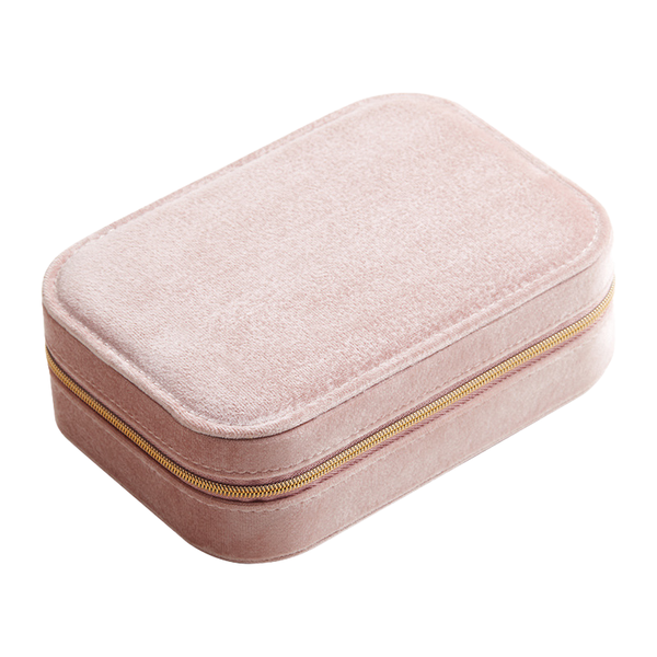 3-Layer Velvet Jewelry Organizer Box With Zipper Closure - Pink