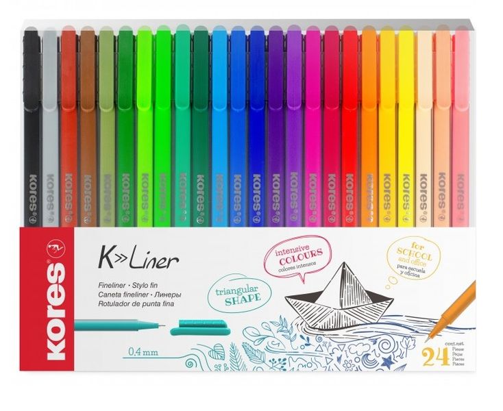 Kores K-Liner Fineliner, Assorted Colours, Wallet of 24