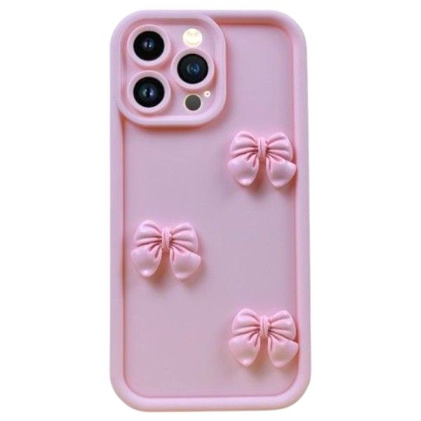 3D Bow Accents Phone Case Compatible With Phone 14 Pro Max - Pink