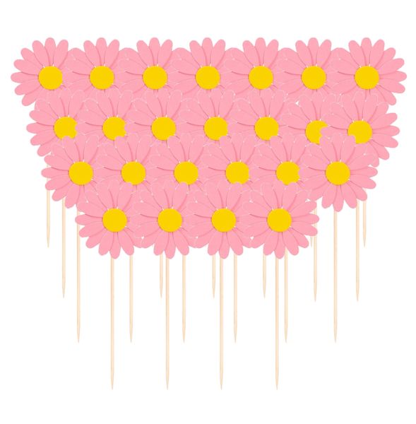 Daisy Cupcake Toppers - Pink (24 Toppers)