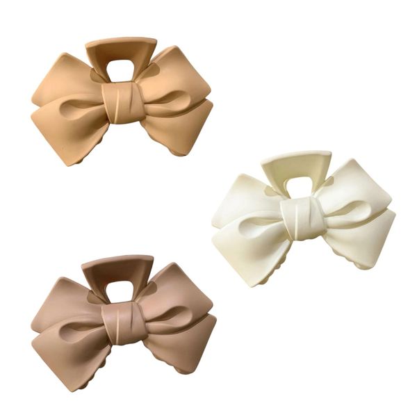 3 Piece Elegant Bow Design Hair Claw Clips - Khaki/Brown/White