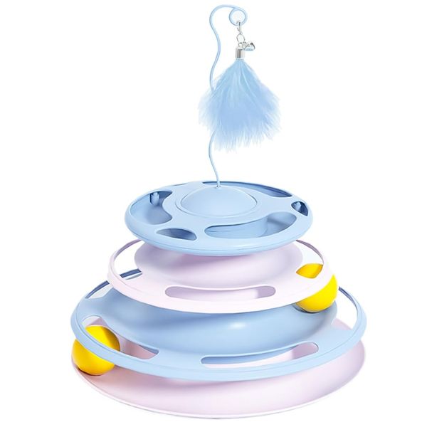 2 in 1 Cat Interactive Toy Roller 3-Level Turntable Ball Track Feeder Food