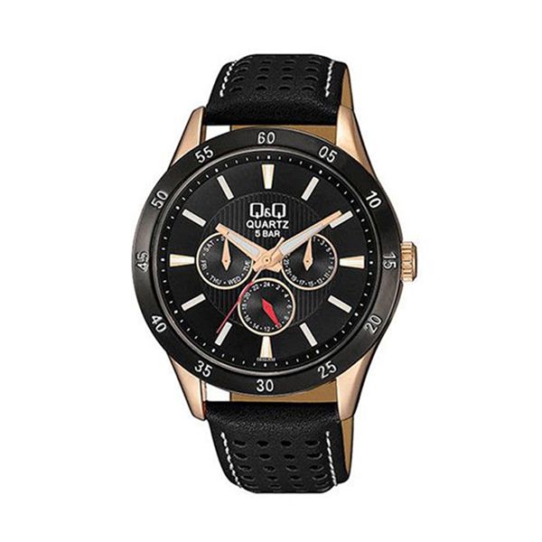 Q&amp;Q-Men's Leather Analog Wrist Watch-CE02J532Y