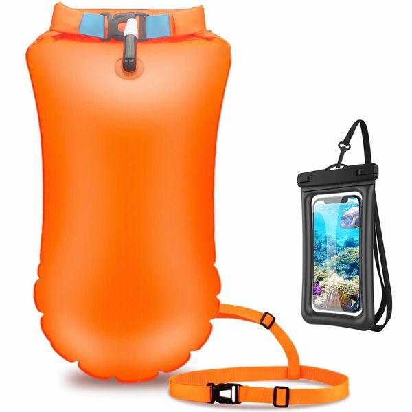 Swim Buoy for Open Water, Swim Safety Float Bag with Waterproof Phone Case