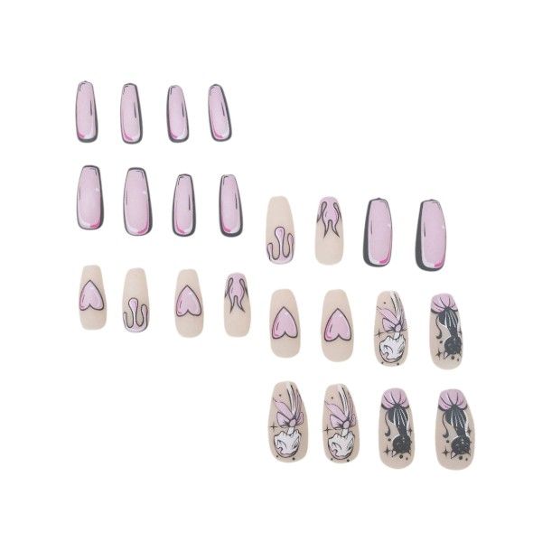 24 Piece Cartoon-Inspired Press-On Nails Set - Multi Colour