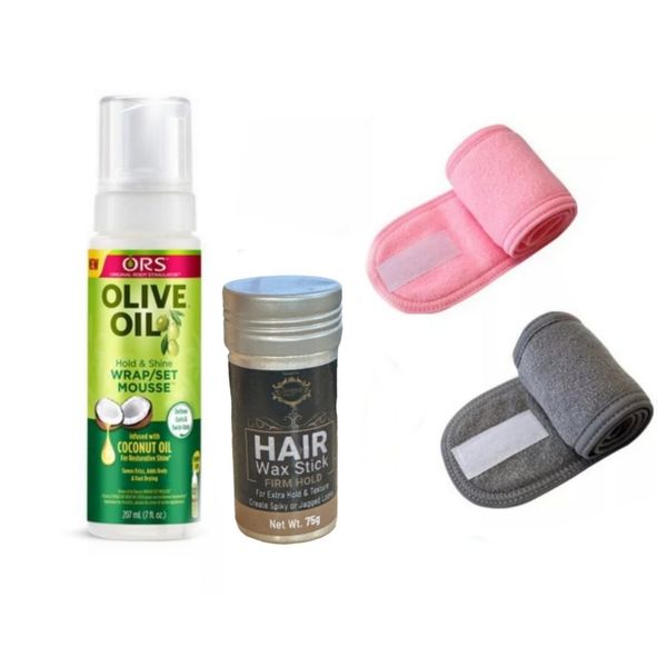 ORS Olive Oil Hold &amp; Shine Wrap/Set Mousse 207ml Wax Stick with Headbands