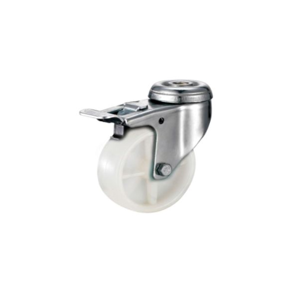 Tradequip - White Nylon Castor - Bolt Hole Swivel with Brake 100mm