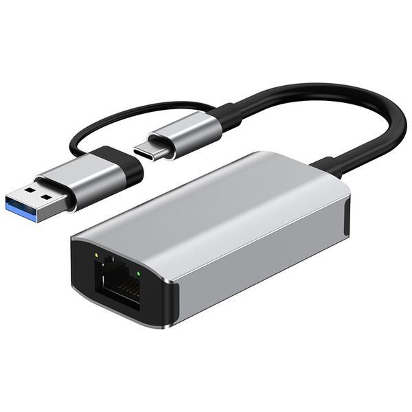 USB3.0+TYPE-C to Ethernet Adapter - silver