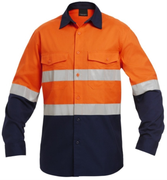 Dromex Navy Blue &amp; Orange Reflective Long Sleeve Shirt