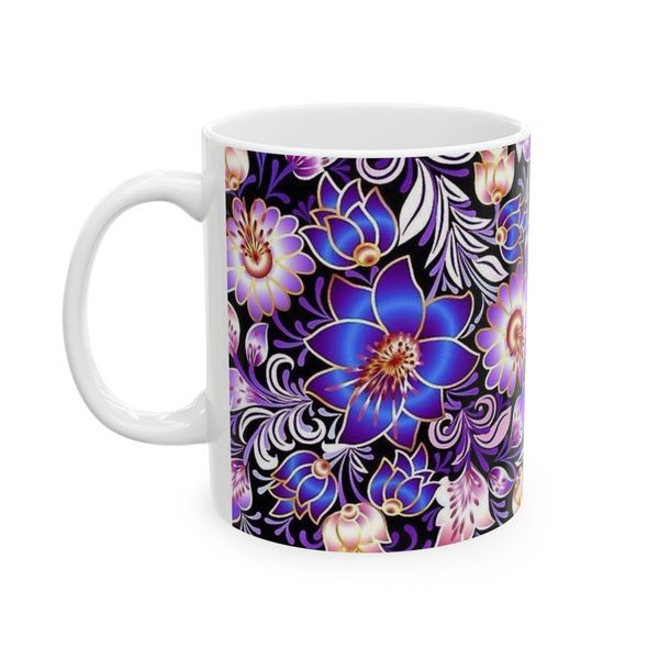 Floral Mug - Multicolored Flowers And Leaves On Black Background