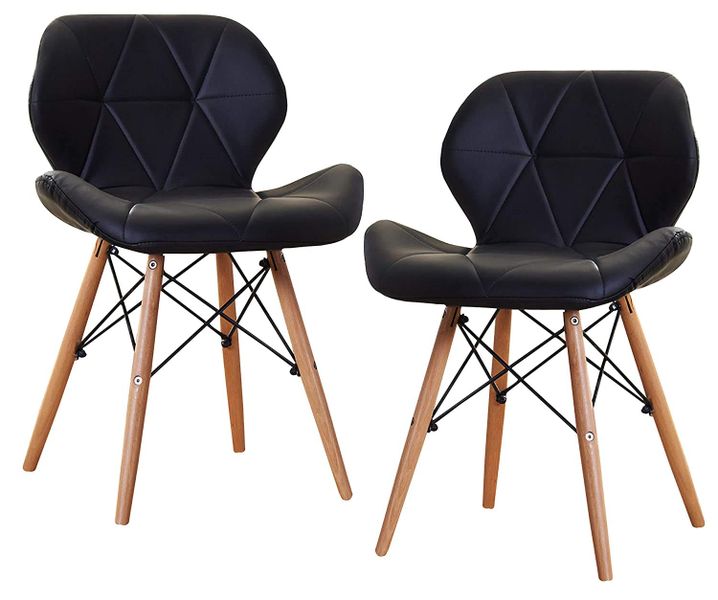 Butterfly Design Faux Leather Dining Chair Set of 2 - Black