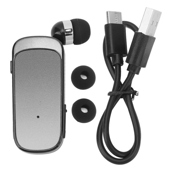 Retractable Wireless Headphones Bluetooth Earphones Clip On Earpiece Black