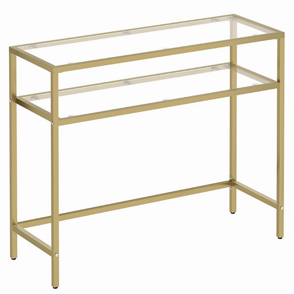 Anchor 2 Tier Console Hallway Entrance Entry Hall Tempered Glass Table Gold