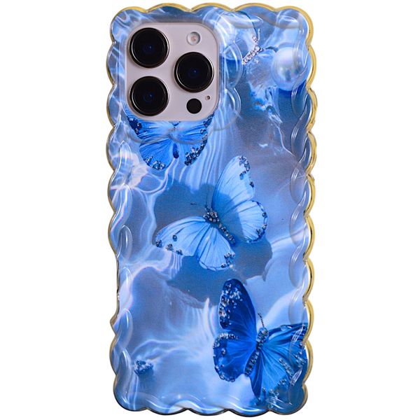 Phone Case with Water Butterfly &amp; Pleated Edge Compatible With Iphone 16 Pro Max - Purple