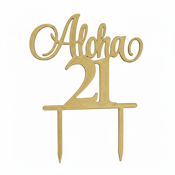 Aloha 21 Cake Topper - Tropical Birthday Decoration - Gold