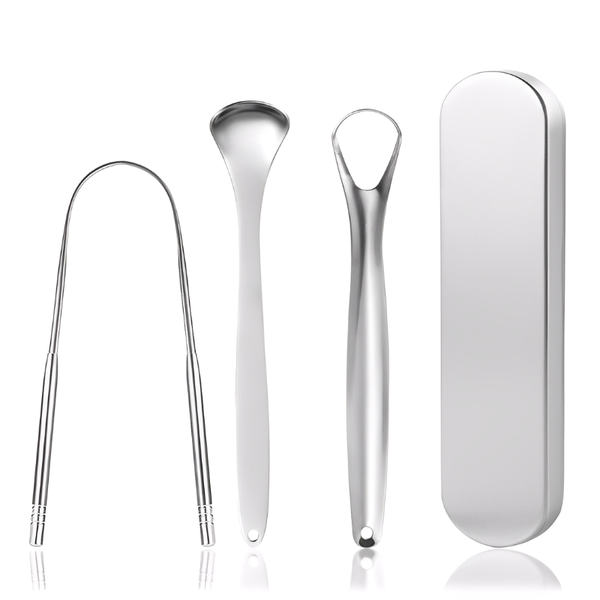 Stainless steel metal tongue scraper cleaning set