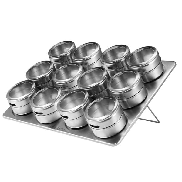 Heartdeco 12Pcs Portable Stainless Steel Seasoning Jar Set with Spice Rack