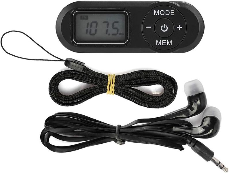 Portable Black FM Radio, LCD Digital FM Radio Music Player with Earphones