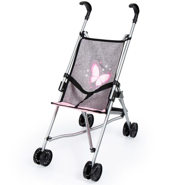 Bayer Buggy Dolls Pram - (Pink/Grey) Butterfly (55cm Tall)