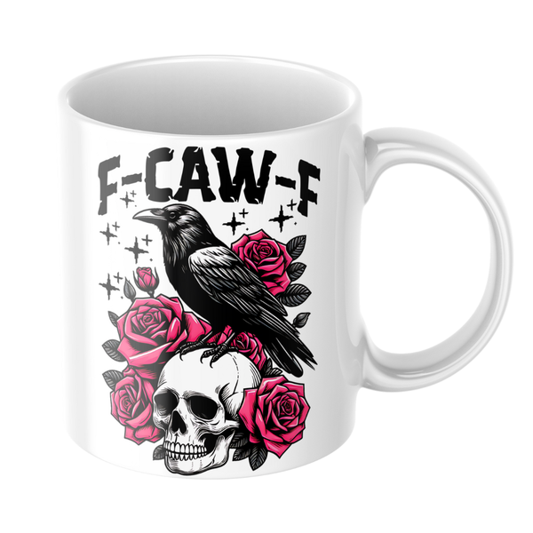 F-CAW-F Gothic Crow and Roses Mug - White
