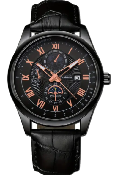Men's Black/Gold Leather Formal Watch