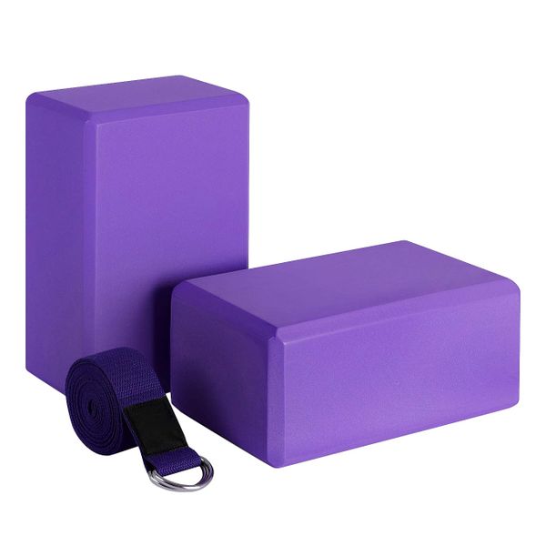 Yoga Block And Yoga Strap Set Universal Stretching Workouts Purple