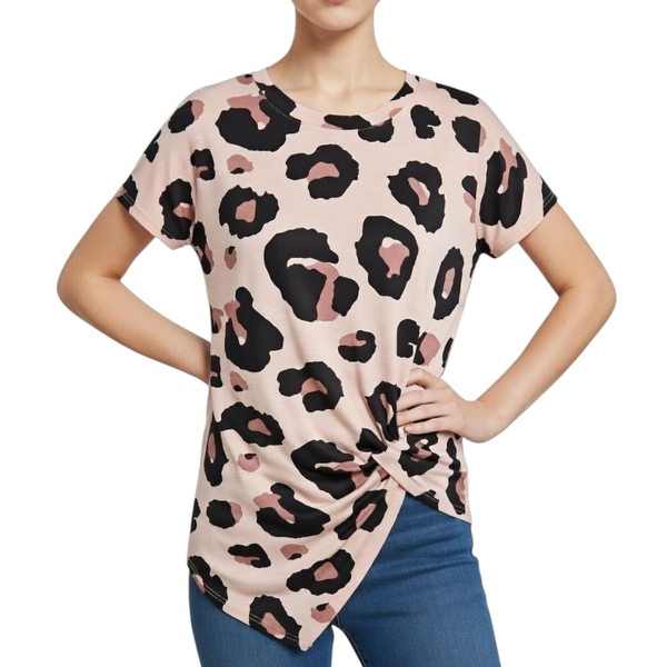 Women's Leopard Print Twist Knot T-Shirt