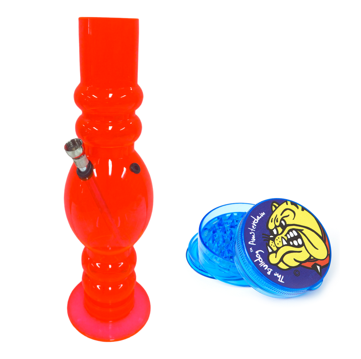 Acrylic Water Bong Large Bubble 30cm + 4 Part Plastic Grinder Shop