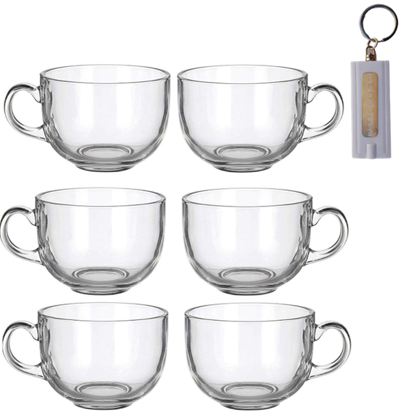 Glass Tea Cups and a Motivational Key Holder Combo - 6 x 410mls