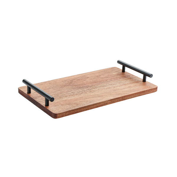 Acacia Wood Tray with Metal Handles 36cm