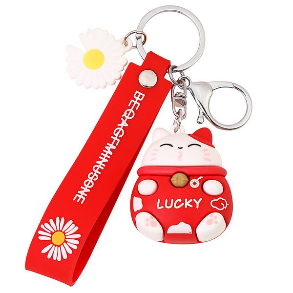 Cute Red Maneki Neko Keychain