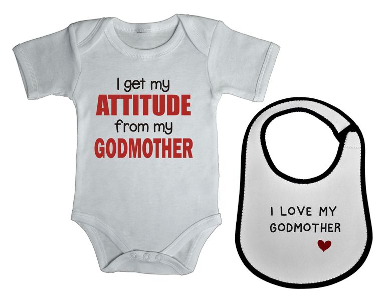 I get my attitude from my Godmother baby grow &amp; bib combo