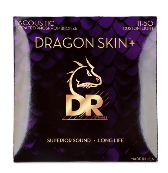 DR Strings Dragon Skin+ Phosphor Coated Acoustic Guitar Strings -011-.050