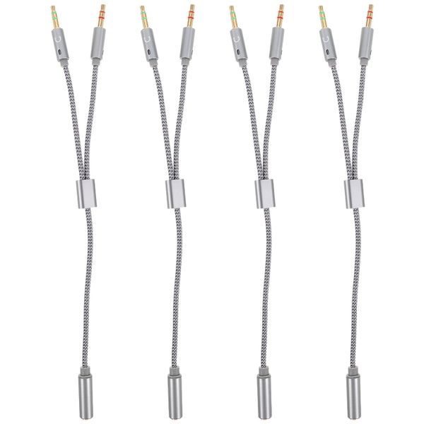 4pcs Braided Audio Splitter Cable Female to Dual Male Headset Adapter