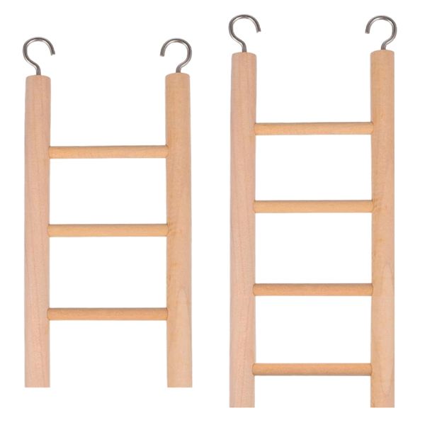 Pet Wooden Bird Cage Decoration Small Climbing Ladder Set of 2