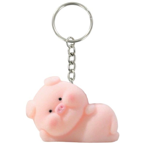1 Piece - Flocked Chubby Piggy Keychain - Pink