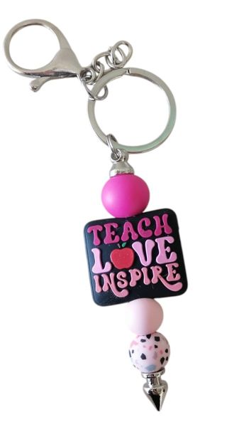 Handmade silicone teacher key chain: notice board teach love inspire