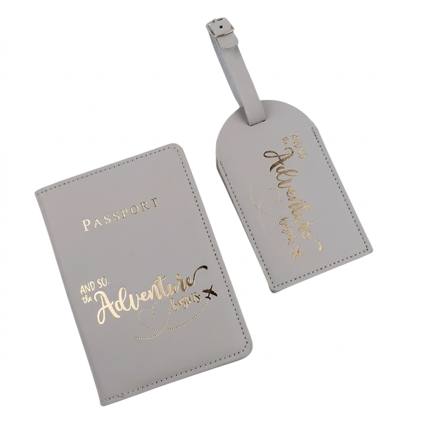 Travel Essentials Set: Faux Leatger Passport Cover &amp; Luggage Tag