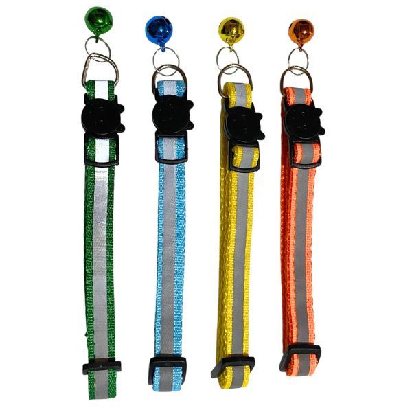 Reflective Pet Collar with Bell - Set of 4 - Green,Blue,Yellow,Orange