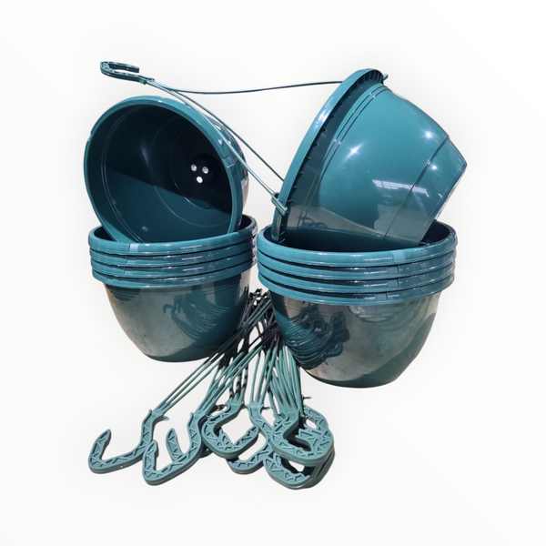25cm Green Emma Hanging baskets-Set of 10