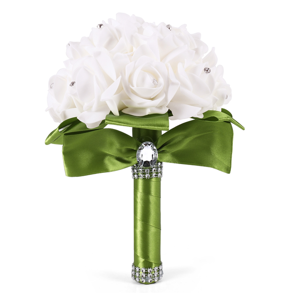 Beautiful Wedding Bouquet Bridal Bridesmaid Flower -Green Ribbon